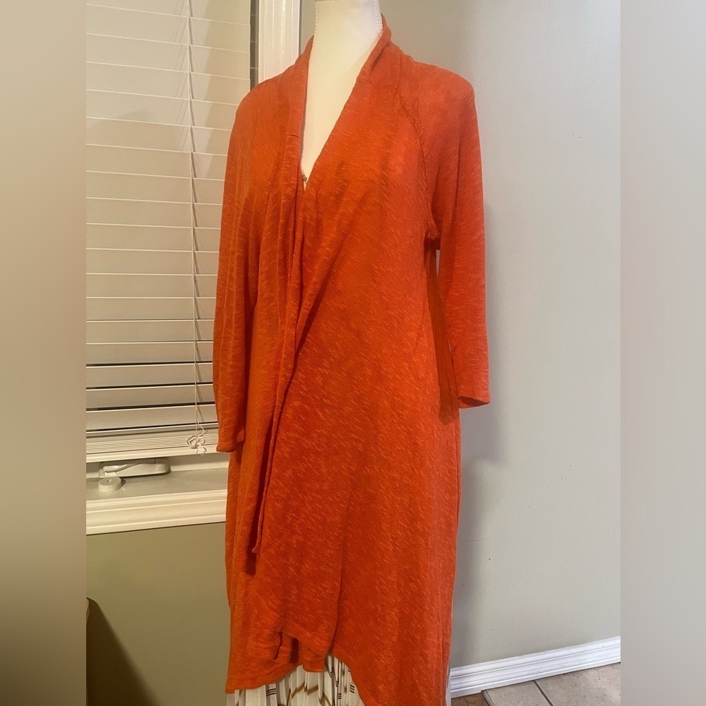 [Xl]Jones New York Vibrant Orange Linen Blend Open Knit Cardigan